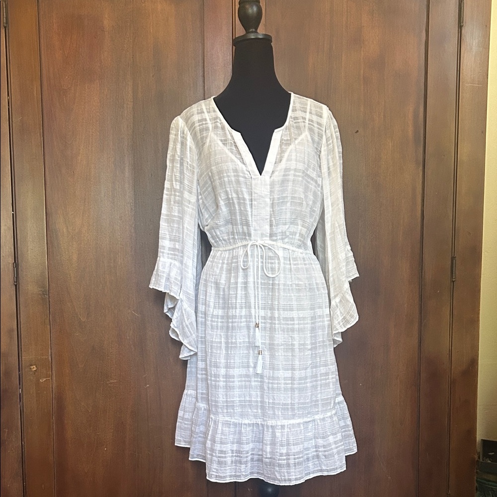 NWT White Cotton Gauze Prairie Dress with Slip L